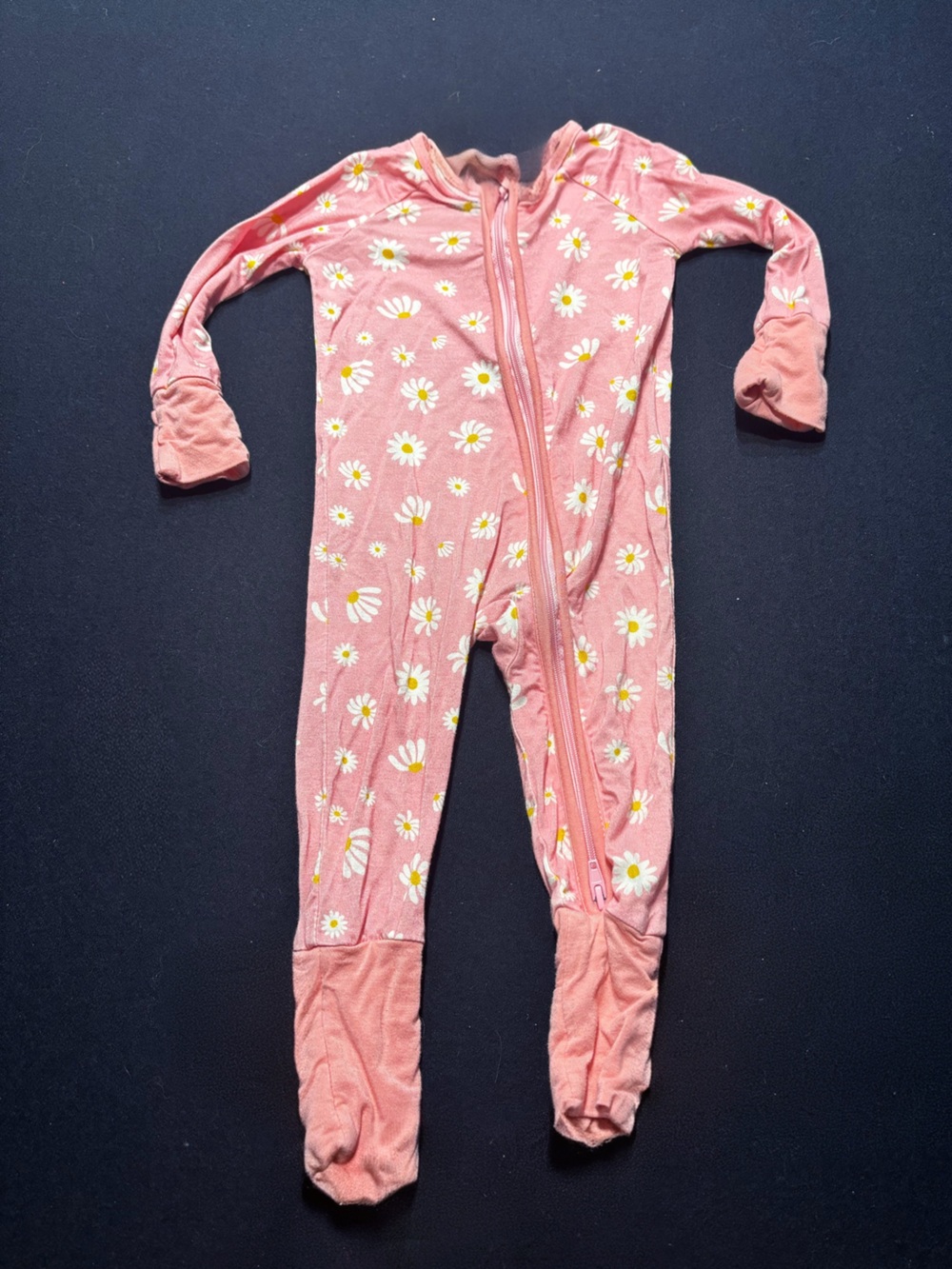 Bamboo Pink Daisy Print One-Piece Pajamas - 0-3M